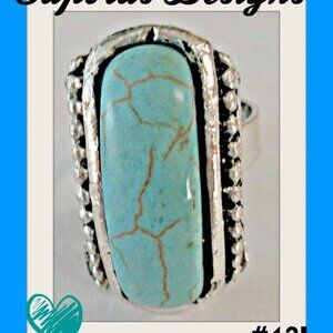 Size 6.5 Tibetan Silver & Turquoise Ring Native Ethnic Tribal Bohemian Design